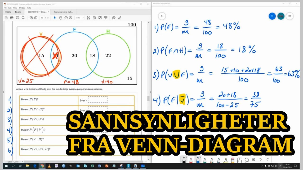 Eksempel: Sannsynligheter fra Venn-diagram