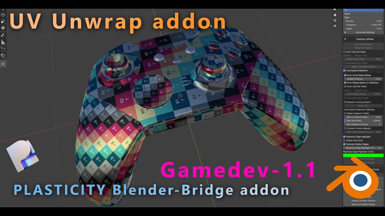 Plasticity Blender-Bridge Addon | UV Unwrapping with Gamedev-1.1 (Update gamedev-1.2.1 released)