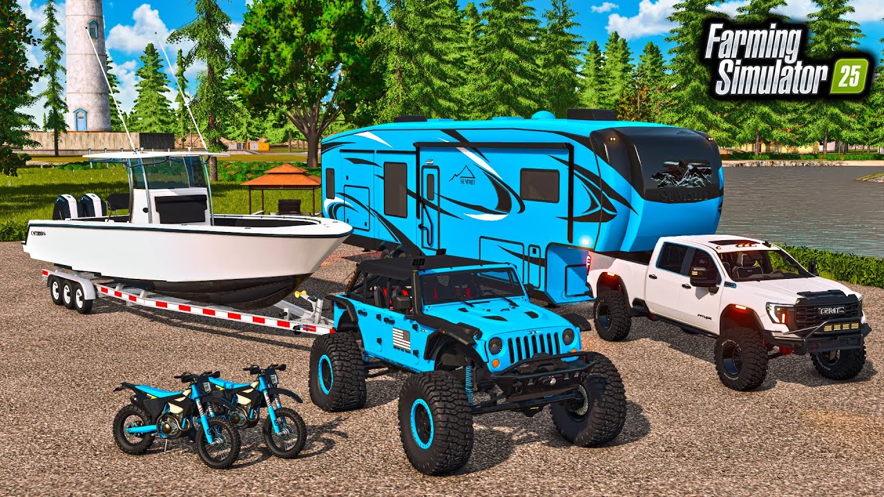 SUMMER LAKE BOATING & CAMPING! (LIFTED TRUCKS + DIRTBIKES) | FS25