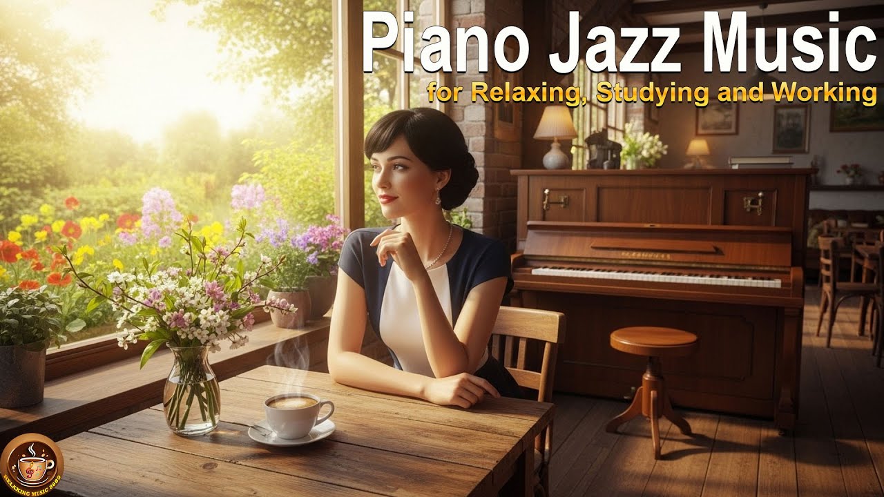 Spring Coffee Shop Ambience & Piano Jazz Music - Background Instrumental to Relax, Study, Work