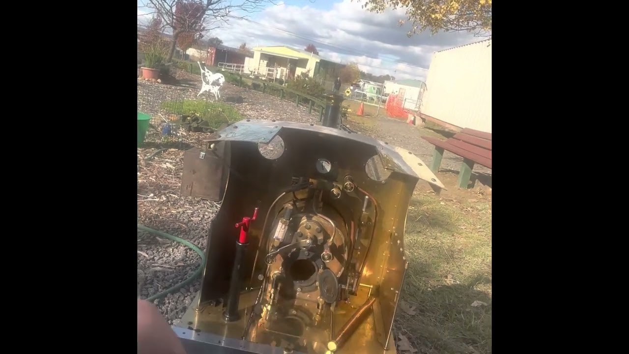 Polly model engineering “Trojan” locomotive running round the track