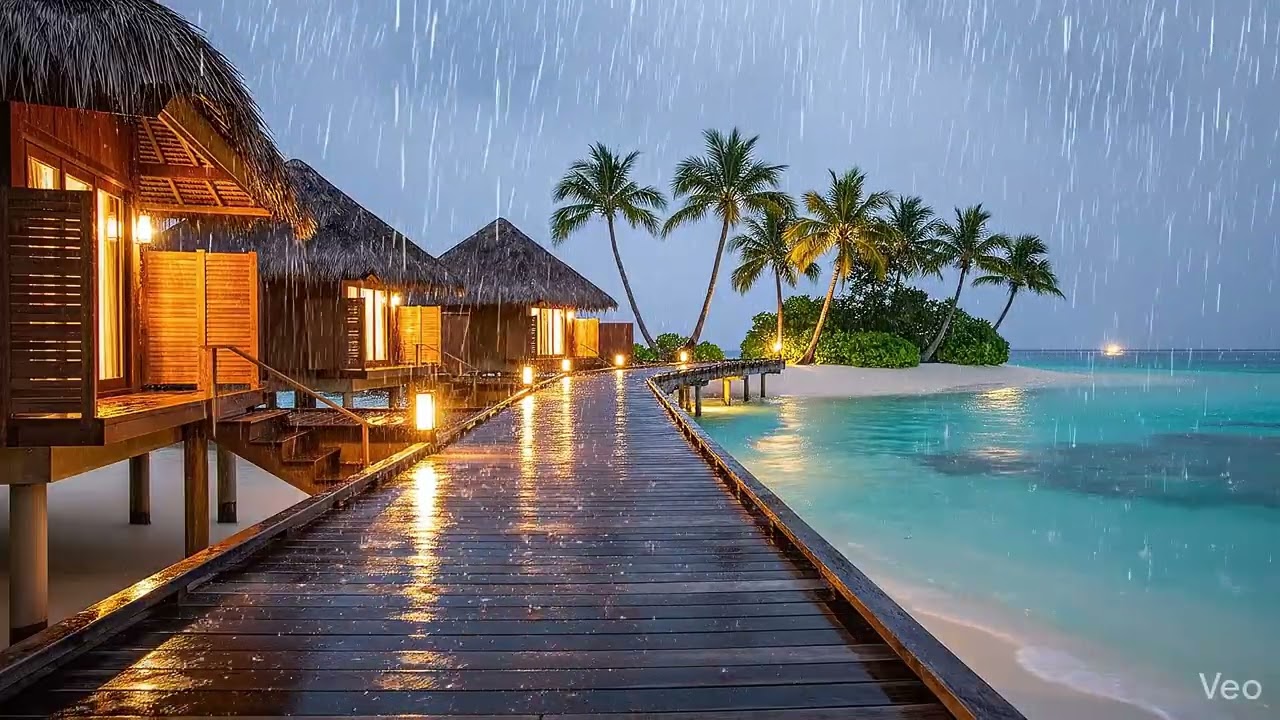 Tropical Rain in Maldives Resort – Calm Ocean Rain Sounds for Sleep & Stress Relief