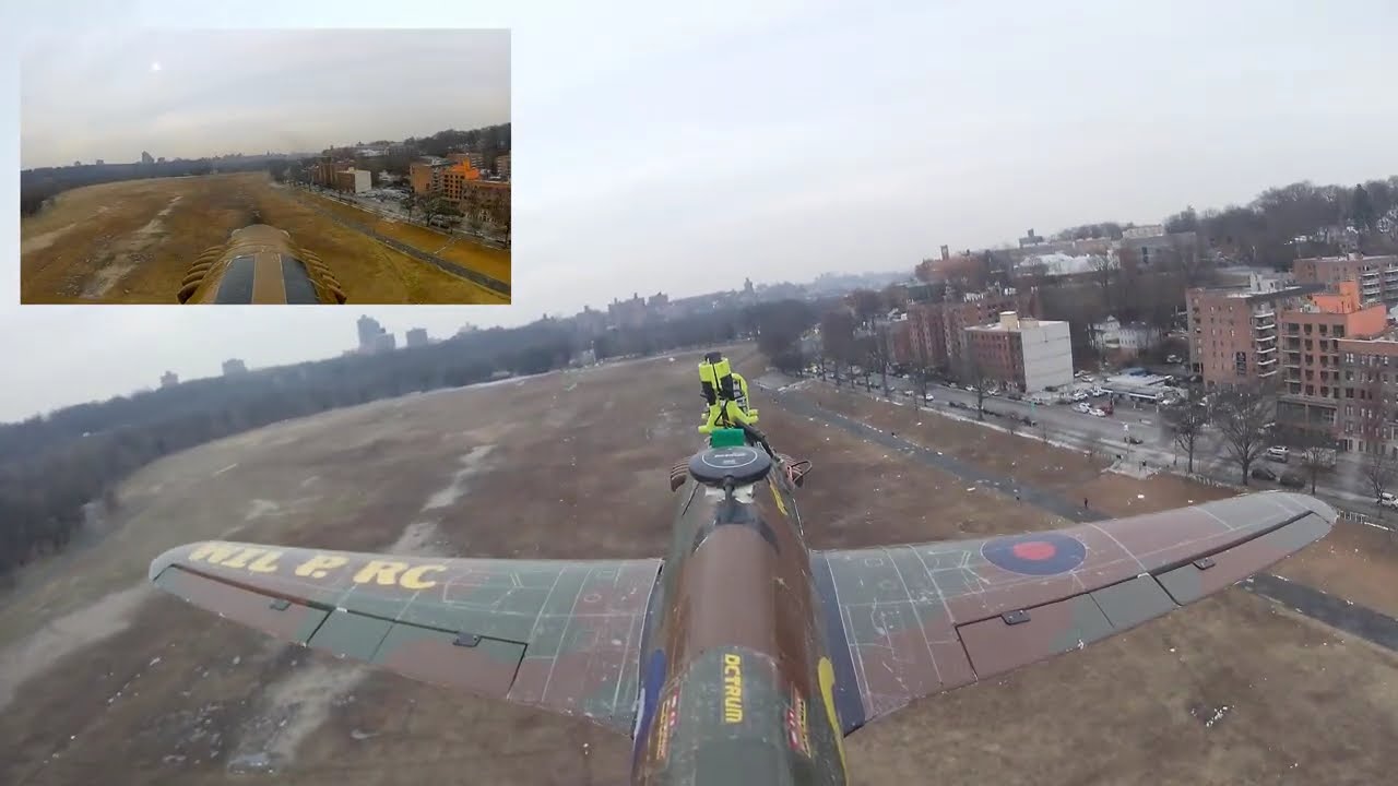 FPV'D HAWKER HURRICANE FLIGHT IN 30° WEATHER WITH AEROBATICS AT LARGE PARK IN NYC.
