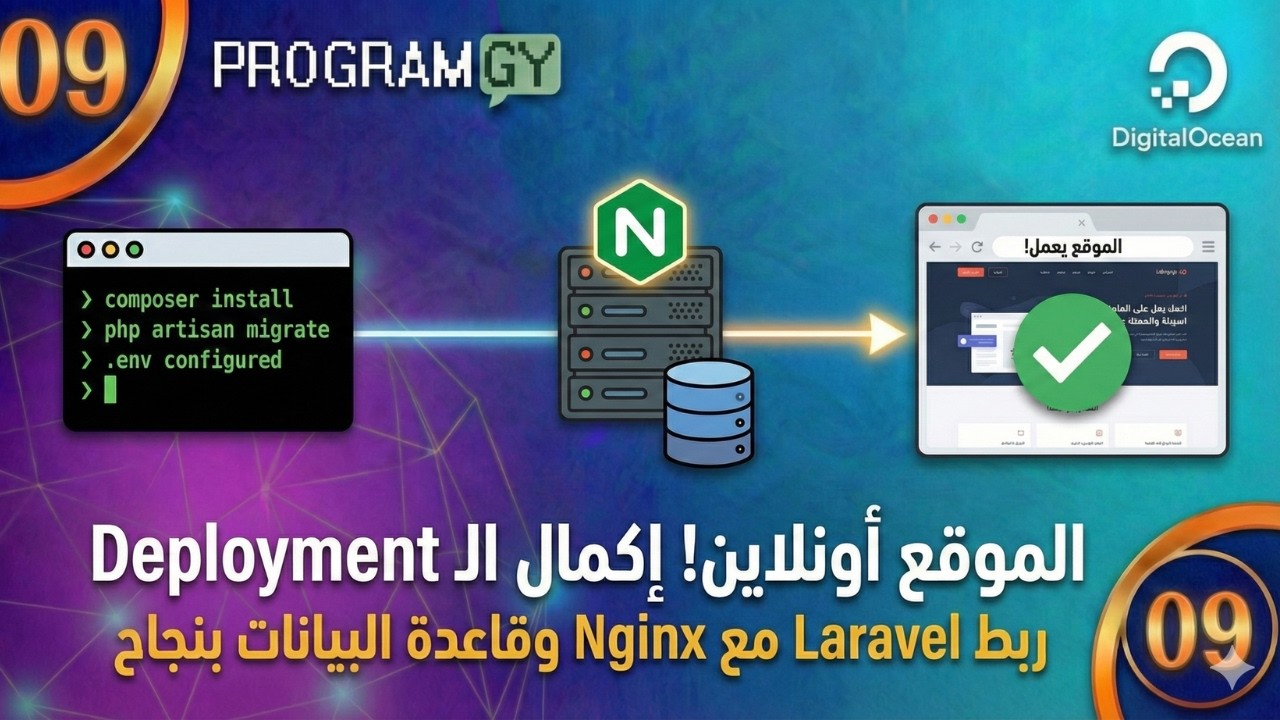 إعداد بيئة الإنشاء (Production): ضبط .env، تشغيل Migrations، وتهيئة Nginx للسيرفر (حلقة 9)