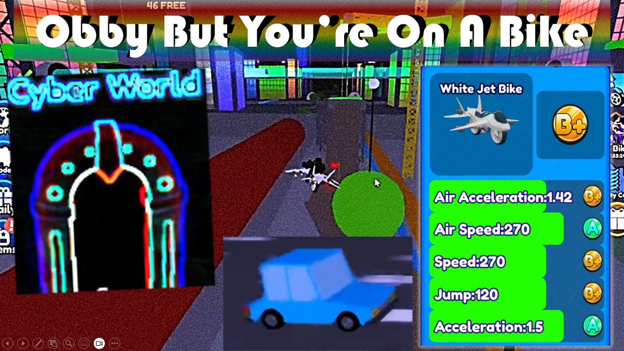 Obby But You're On A Bike: Cyber World (White Jet Bike World Record NO DEATHS Speedrun)!!
