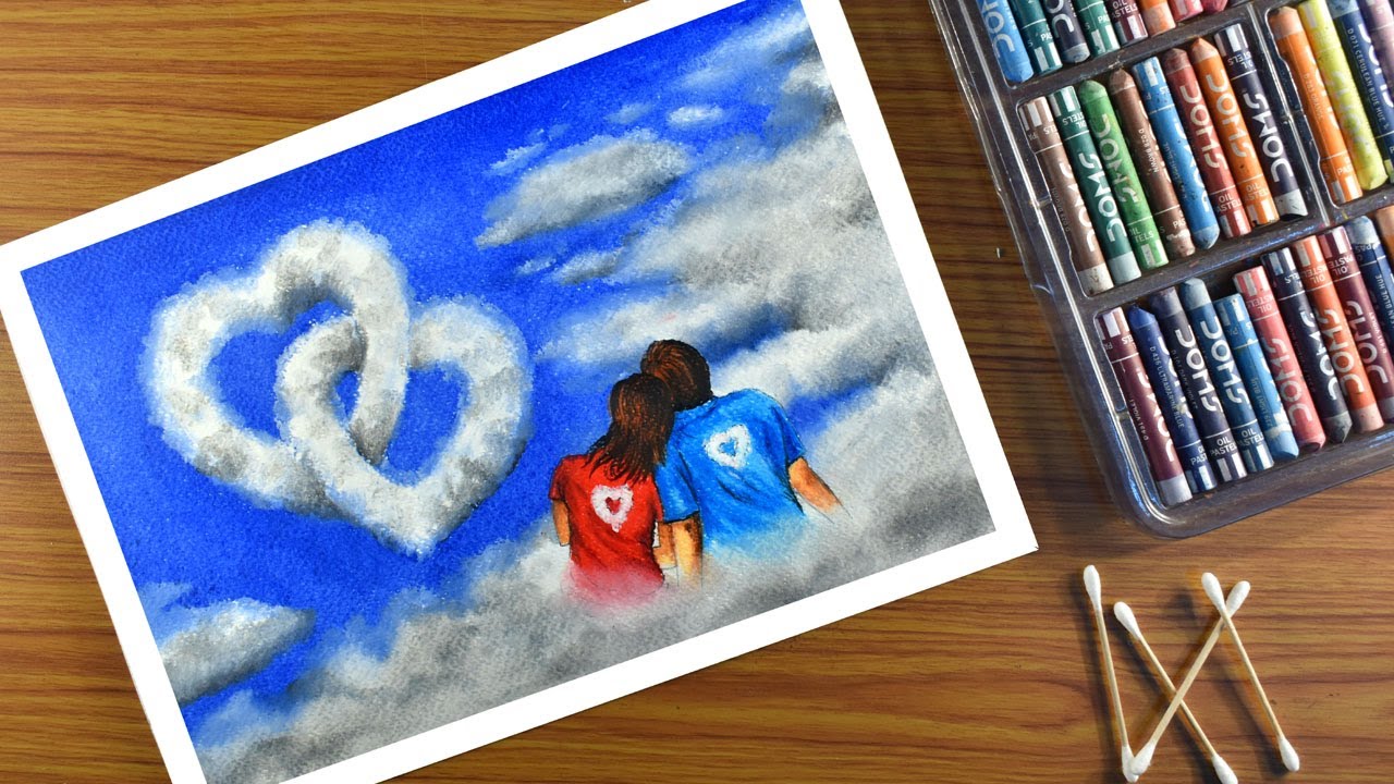 Valentine’s Day Drawing Step by step with Oil Pastels / easy romantic - love drawing