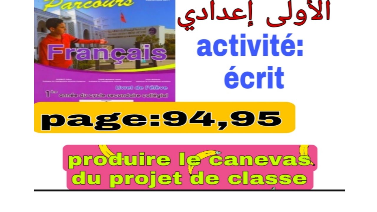 1ère année collège parcours page: 94,95 activité : écrit produire le canevas du projet de classe