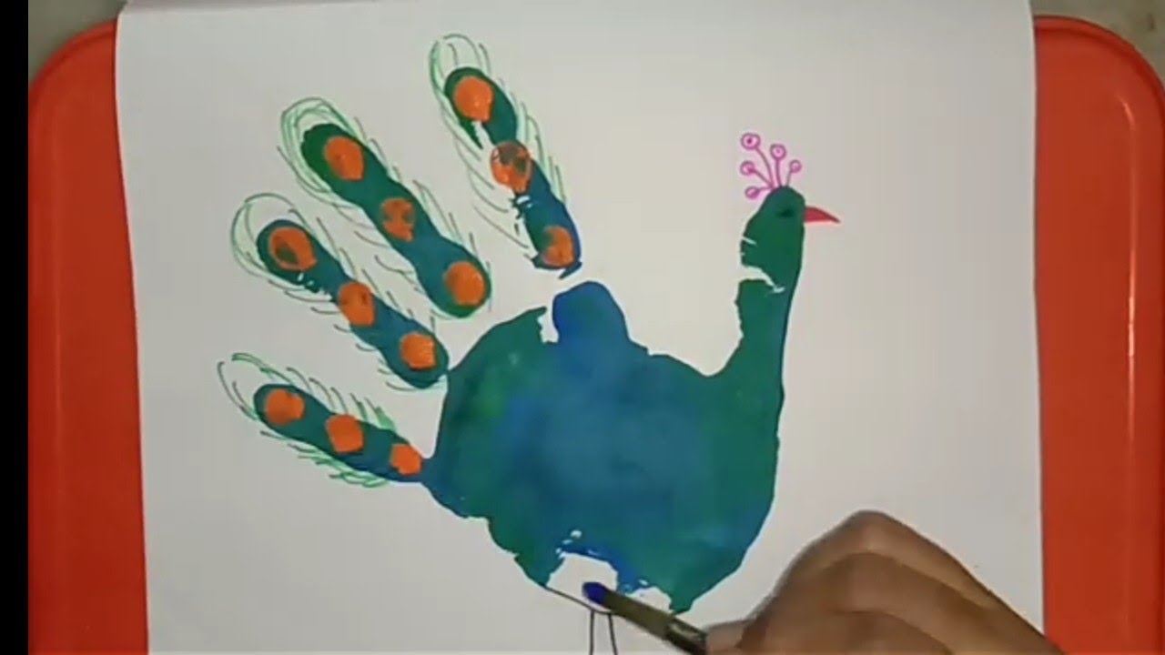 Hand printing activity for kids / Peacock by hand impression / Hand painting  for kindergarten