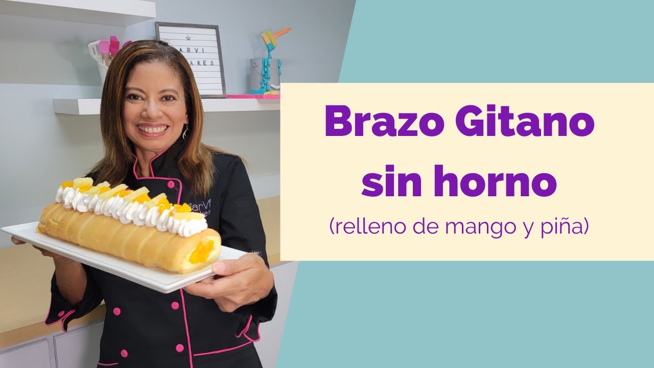 Receta de BRAZO GITANO SIN HORNO relleno de mango y piña