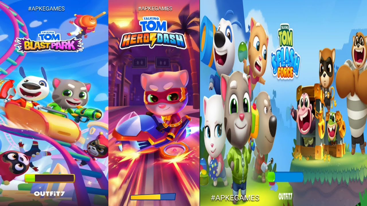 Talking Tom Hero Dash vs Talking Tom Blast Park vs Talking Tom Splash Force Hank vs Roy Raccoon
