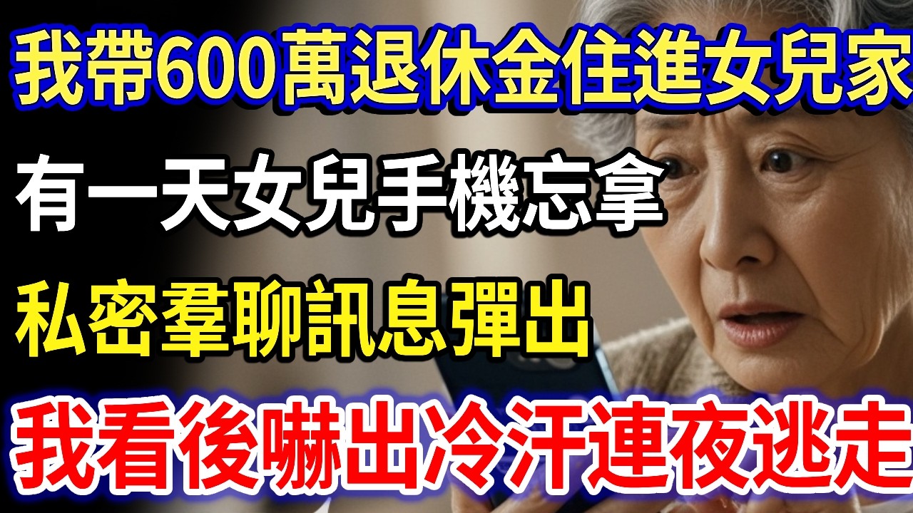 我帶600萬退休金住進女兒家，有一天女兒手機忘拿，私密羣聊訊息彈出，我看後嚇得一身冷汗，當晚就收拾行李逃走#家庭故事 #感人故事 #家庭倫理 #感人故事 #真實生活