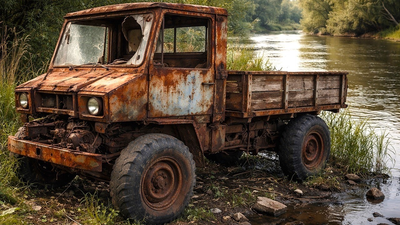 Restoring an Abandoned 4-Wheel Farm Truck Left by the River for Many Years After a Severe Accident