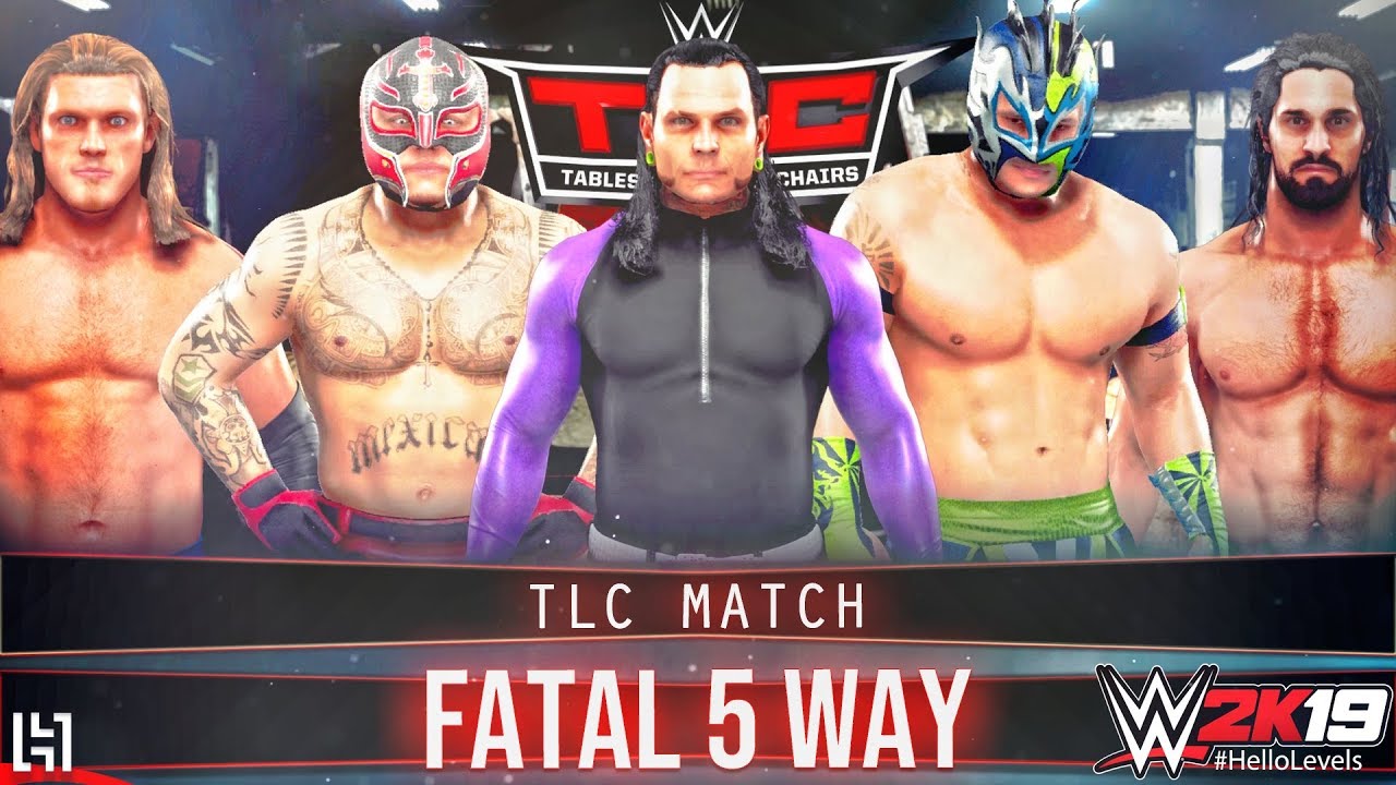 WWE 2K19 Fatal 5 Way TLC Match - Jeff Hardy vs Edge vs Seth Rollins vs Rey Mysterio vs Kalisto
