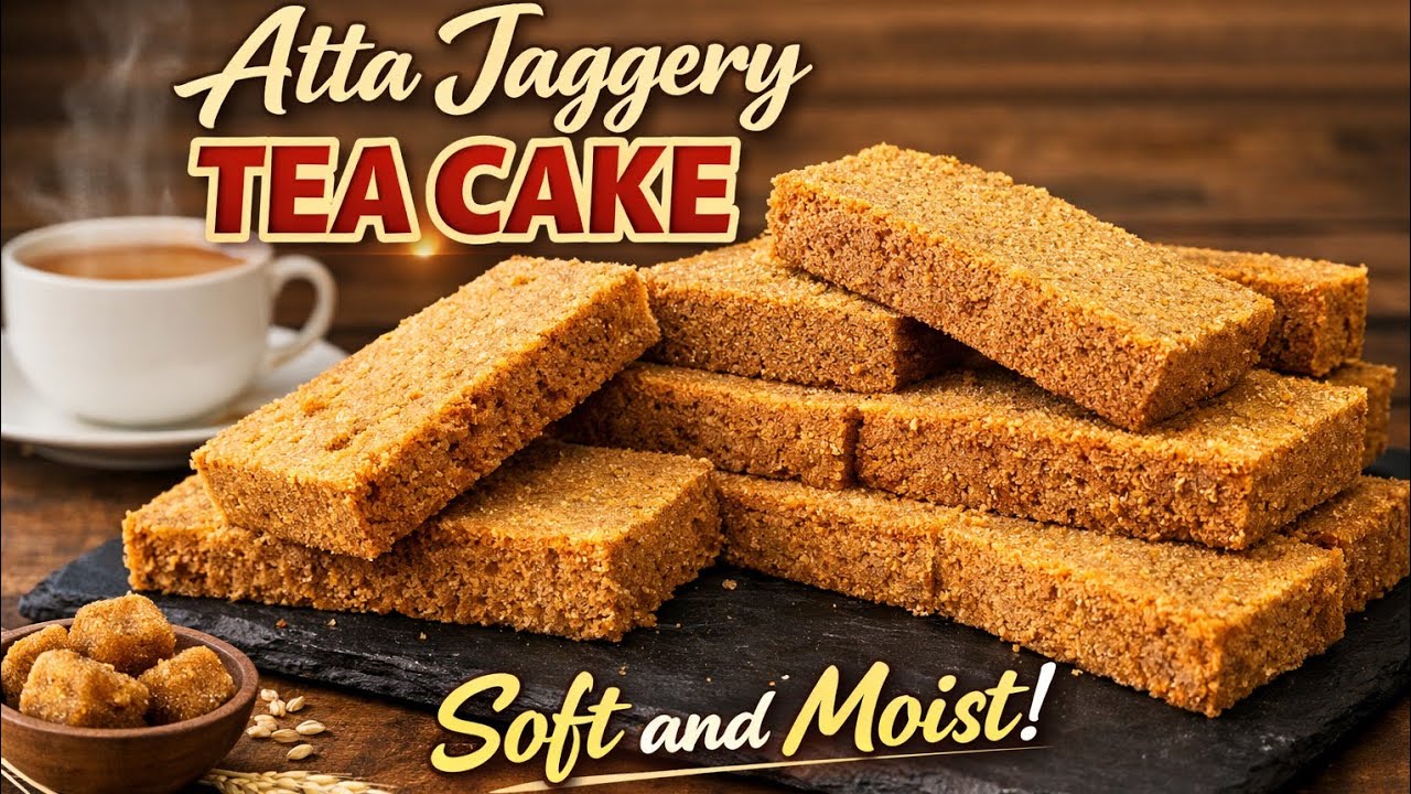 Atta Jaggery Tea Cake | Soft & Moist Whole Wheat Cake | Healthy Bakery Style
