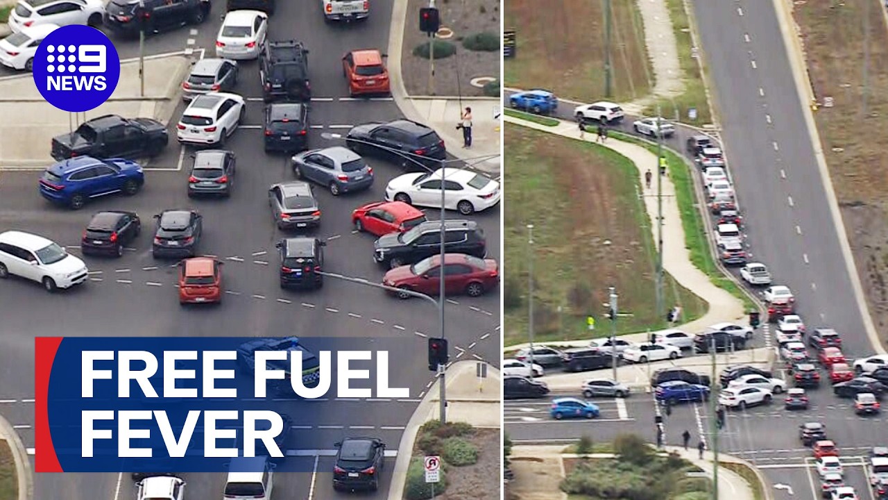 Traffic trouble after $100,000 free fuel giveaway | 9 News Australia