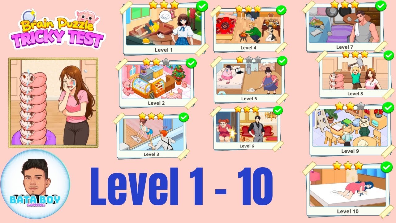 Brain puzzle tricky test level 1 - 10 solution walkthrough