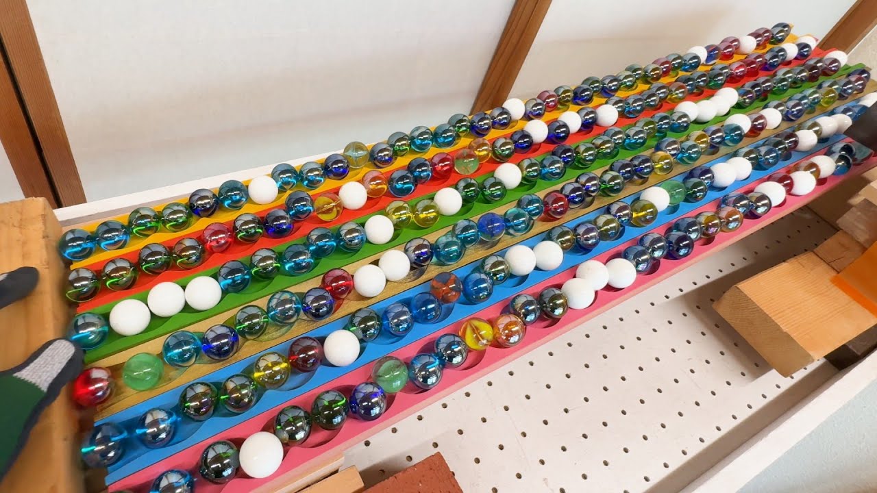 Rainbow marble run course with multiple clay pipes and wave devices #ASMR