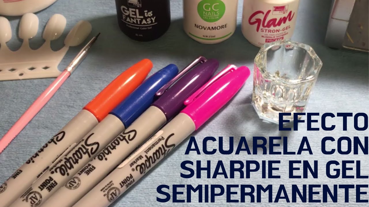 Efecto acuarela con marcadores sharpie sobre gel semipermanente o shellac. FACIL Y SENCILLO!!