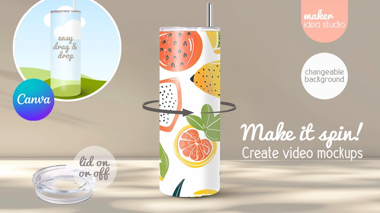 Canva Tutorial Rotating Tumbler - 20oz Skinny Tumbler Mockup Animation