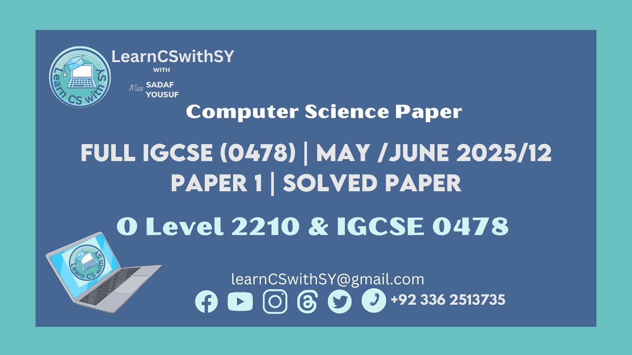 Full  IGCSE (0478) | O Level Computer Science (2210) May /June 2025/12 Paper 1 | Solved paper