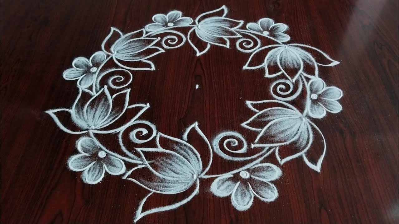 Easy Lotus flower design rangoli (5×3) dot's.....