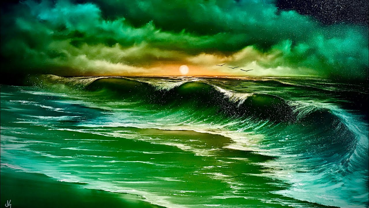 Green and Yellow Seascape Tutorial with #PaintWithJosh
