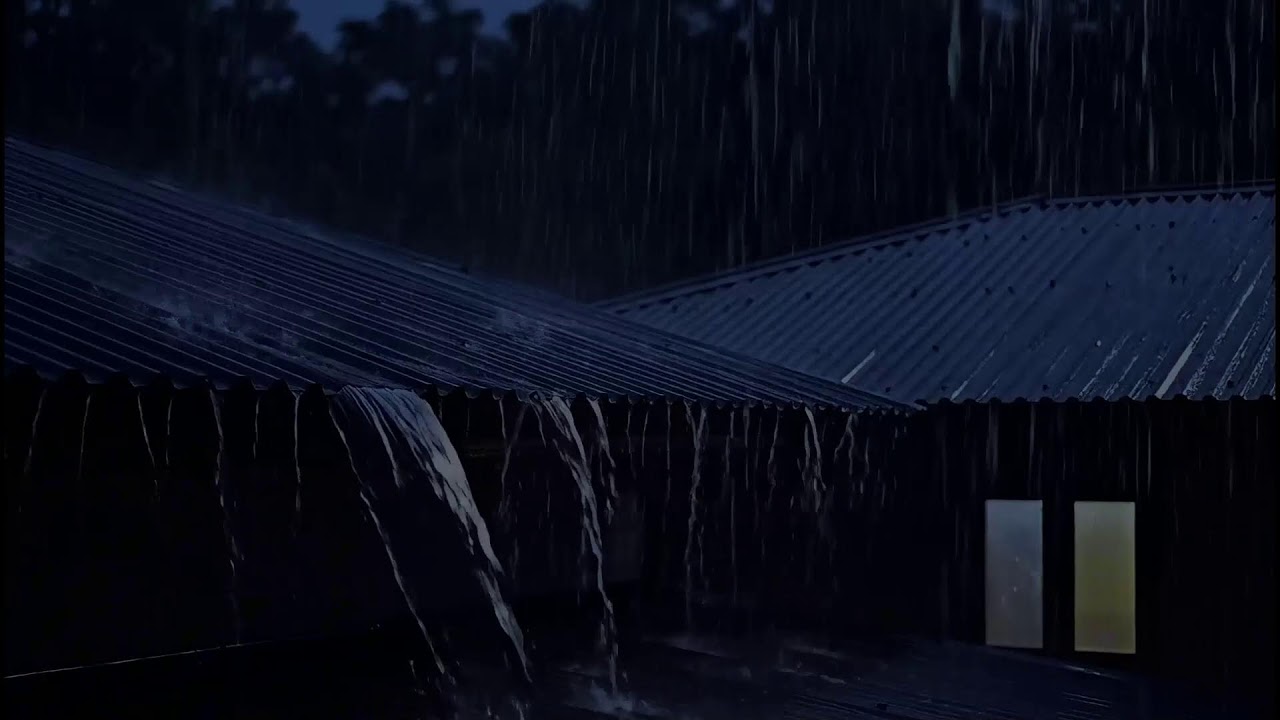 Midnight Steady Rain on Rooftops with Soft Thunder | Relaxing ASMR for Sleep