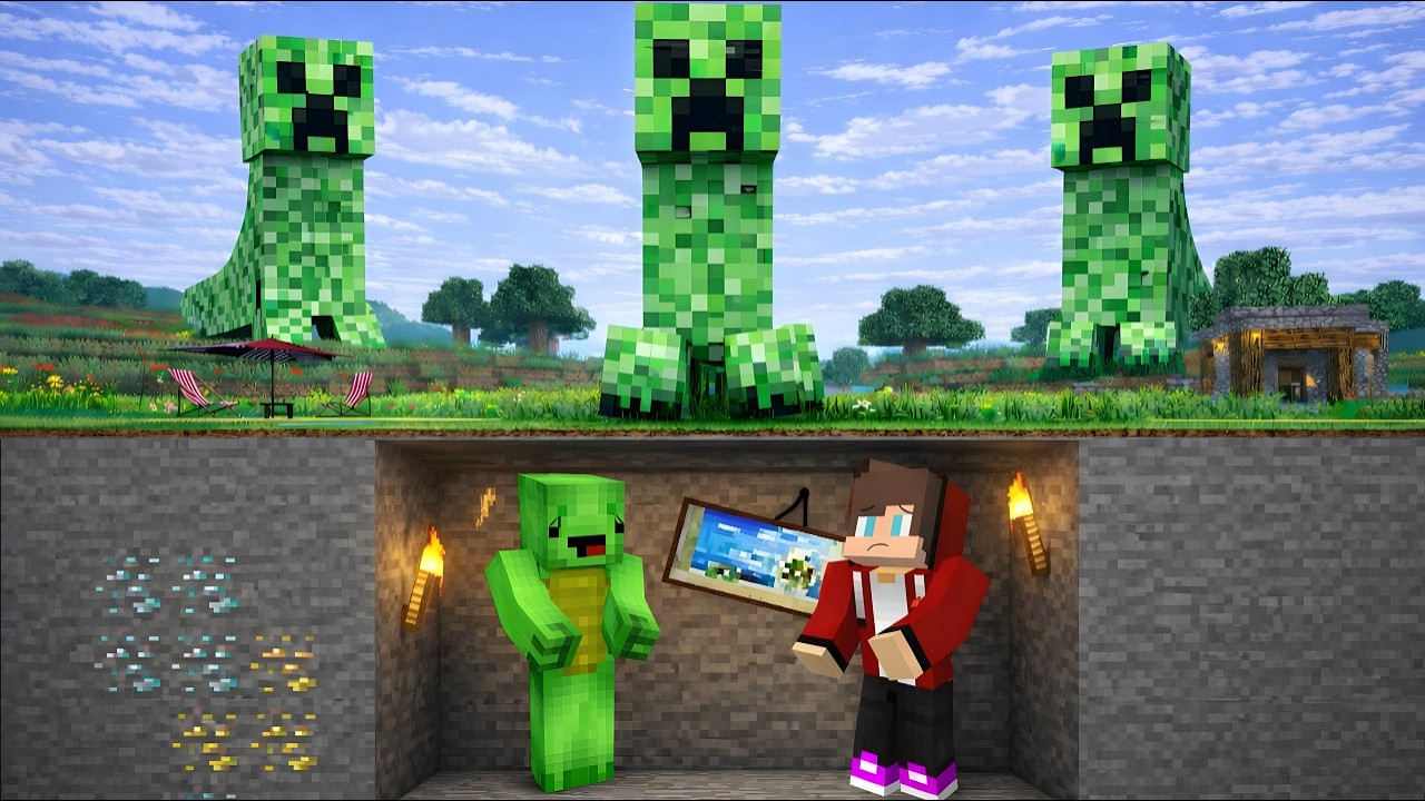 CreeperEXE vs JJ and Mikey mountain bunker! – Maizen