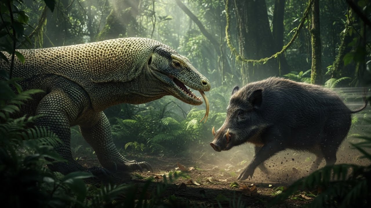 Komodo Dragon vs Wild Boar _ Jungle Ambush | Extreme Wildlife Battle 4K