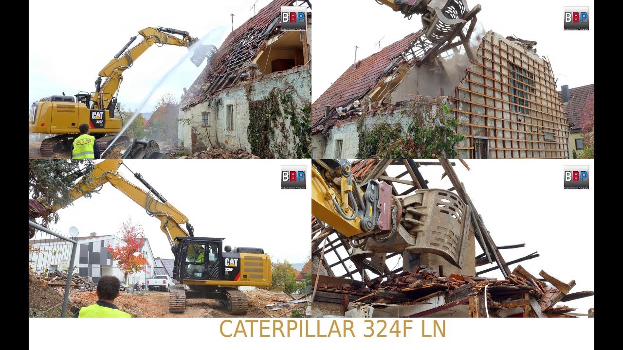 CATERPILLAR 326F LN Triple Boom, Farmhouse Demolition / Abbruch Bauernhaus, 2018.