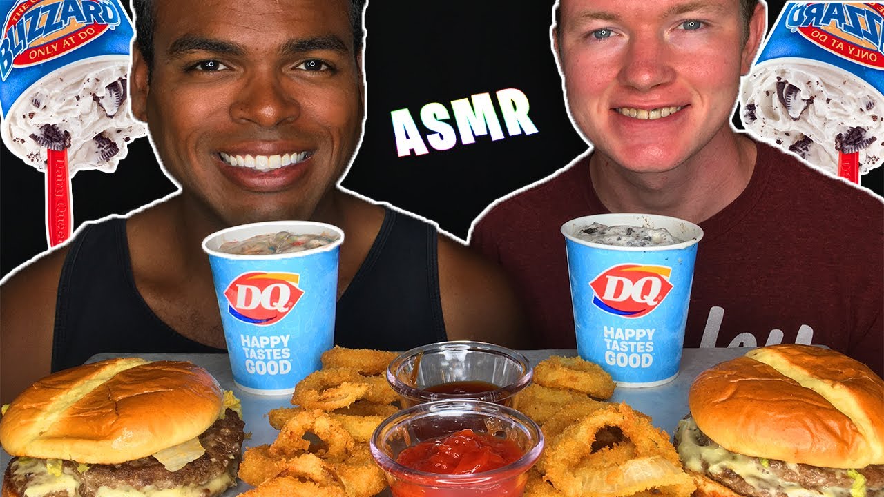 ASMR DAIRY QUEEN MUKBANG | FLAMETHROWER BURGER, ONION RINGS, OREO BLIZZARD, M&M BLIZZARD | BIG BITES