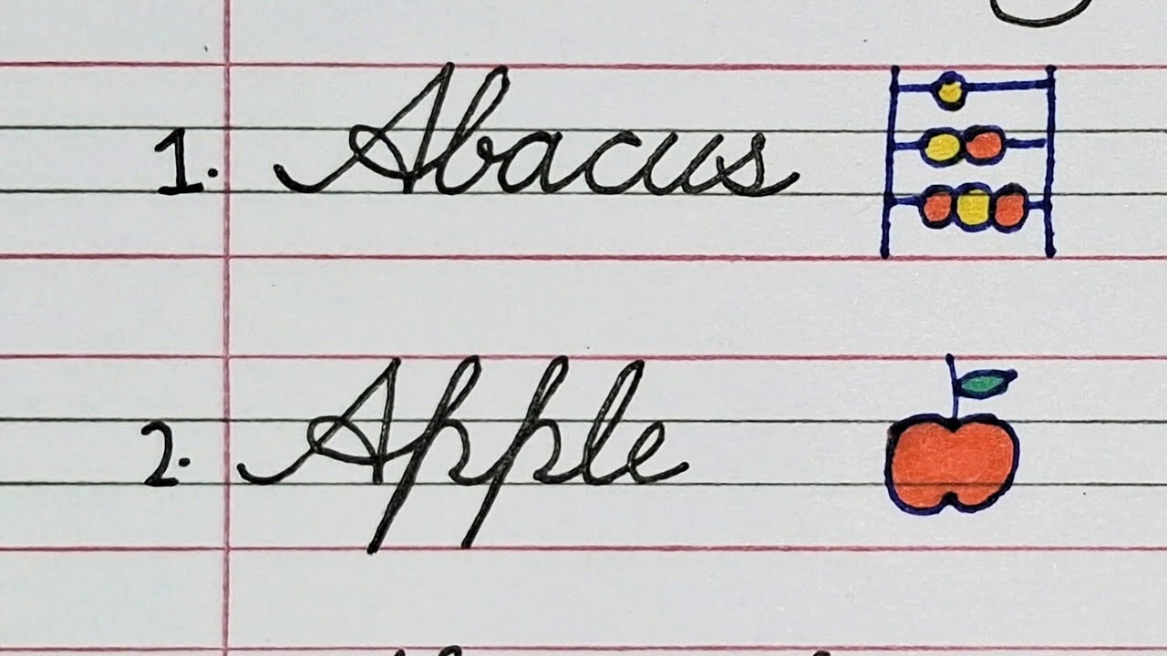 10 words with letter A | 10 Easy words with A with pictures | Cursive handwriting practice