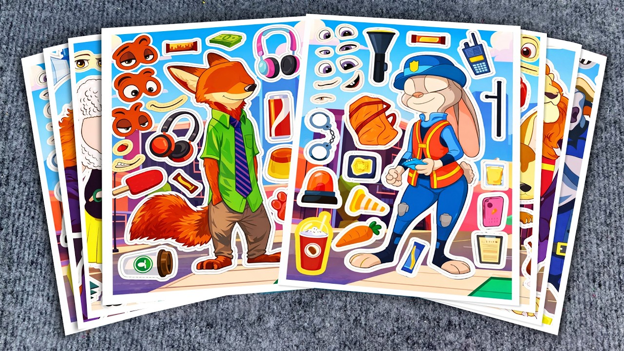[PaperDIY] NEW Decorate Zootopia Sticker Book: Judy, Nick & Friends | Paper DIY ASMR