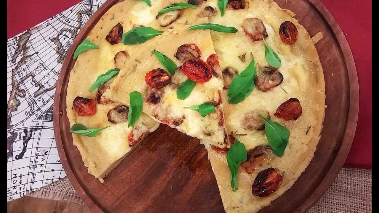 Fainá rellena con mozzarella y cherrys asados