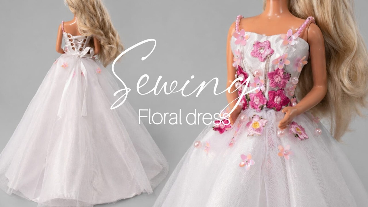 DIY Floral Dress for My Doll | Decorated with Pink Flowers & Beads