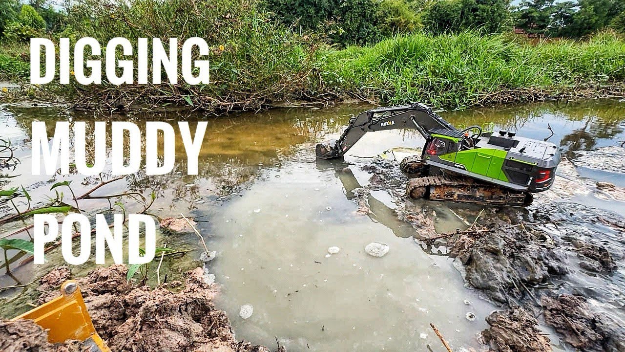 RC Excavator Digging Muddy Pond with ASMR | RC Truck Lab