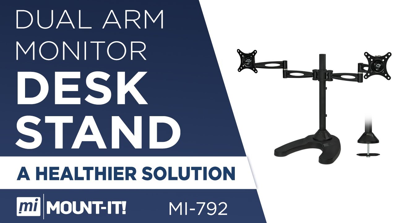 Dual LCD Monitor Mount Stand, Articulating Arm, Fully Adjustable Freestanding Desk (MI-792)