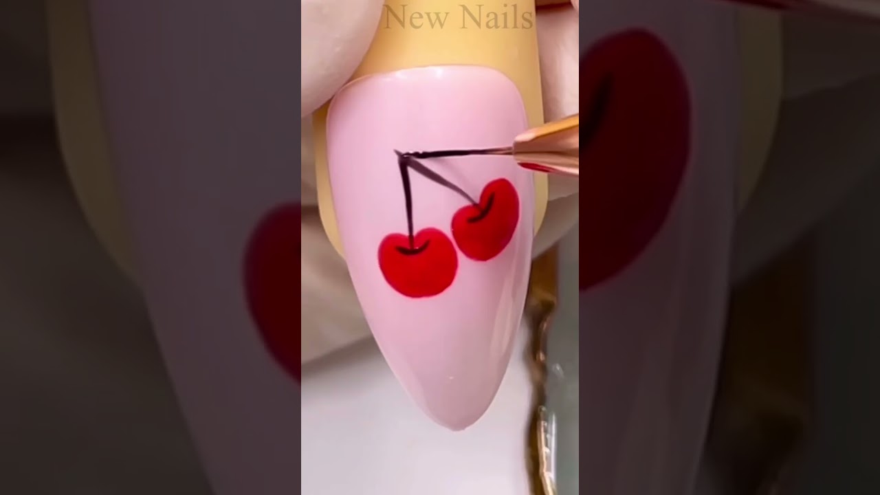 Easy Cherry Nail Art Step-by-Step For Beginner 💖Vẽ M&oacute;ng💅New Nails #short