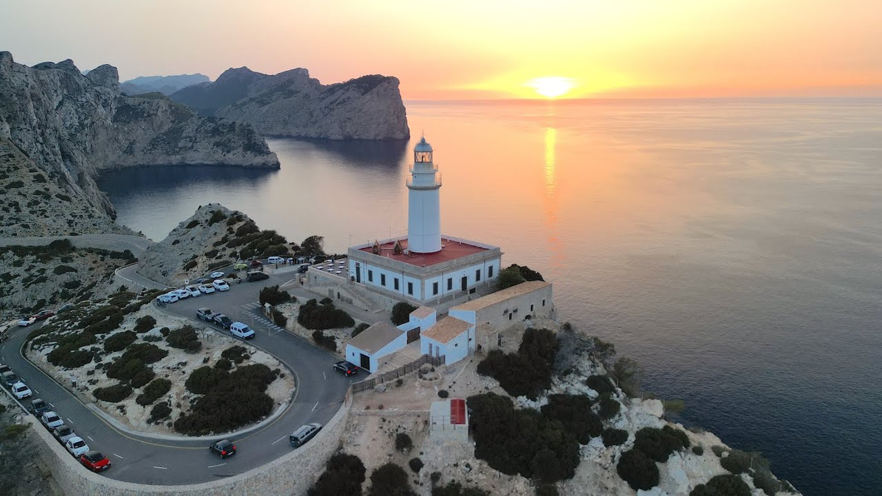 Mallorca Cap De  Formentor Lighthouse At Sunset With 4K Drone