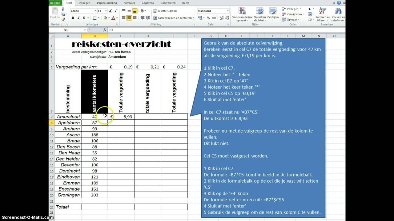 Excel 2010 Absolute celverwijzing