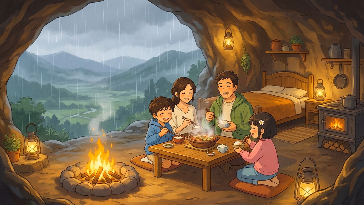 Beyond the Mobile Home: Our Secret Cave House | Cozy Cooking & ASMR | Ghibli-Style Video