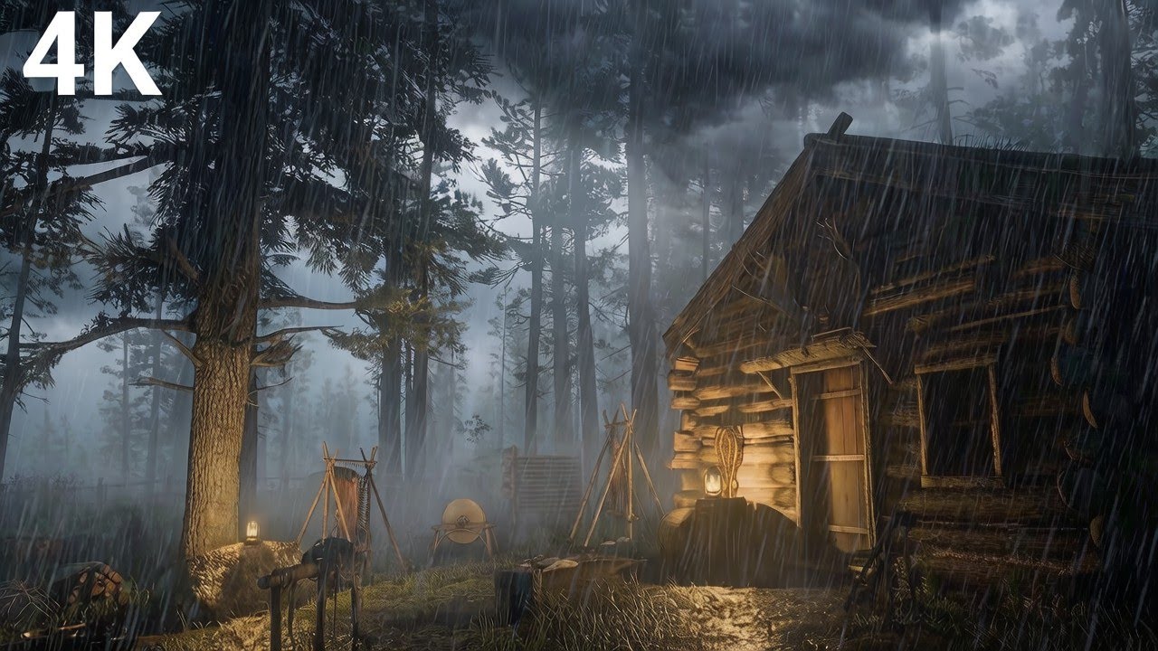 Your Secluded Hut in the Pouring Forest 🌳🌧️ 10 Hours of Captivating Rain & Thunder Ambience
