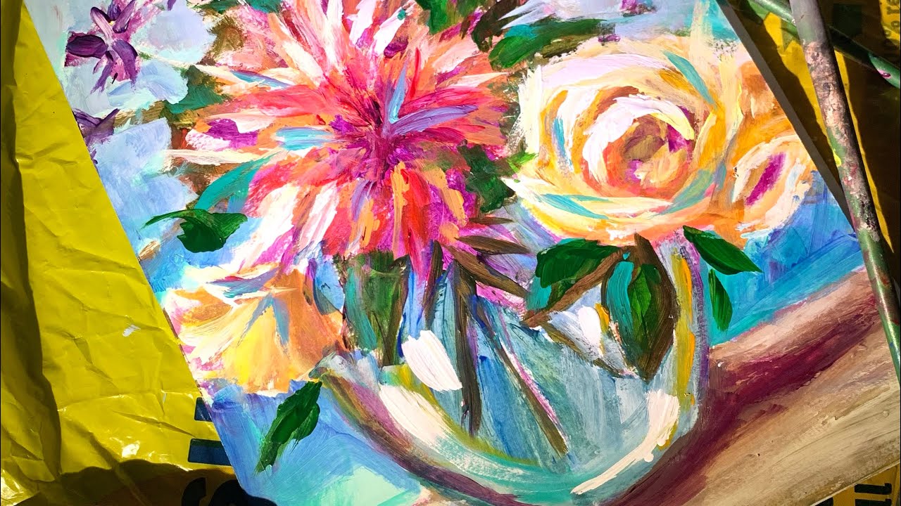 How to paint loose flowers acrylic painting demo