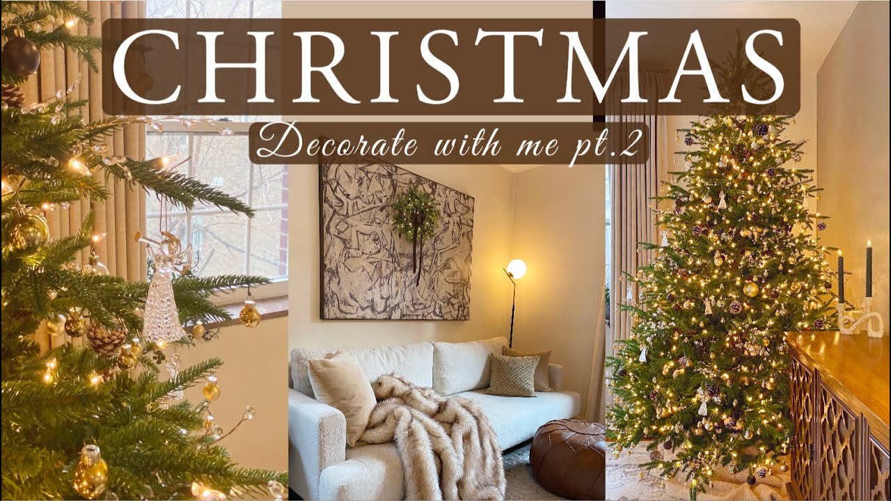 Christmas Tree Decorate with me 2023 | Cozy & Natural Glam | + Full Room Makeover | Mini Ornaments!!