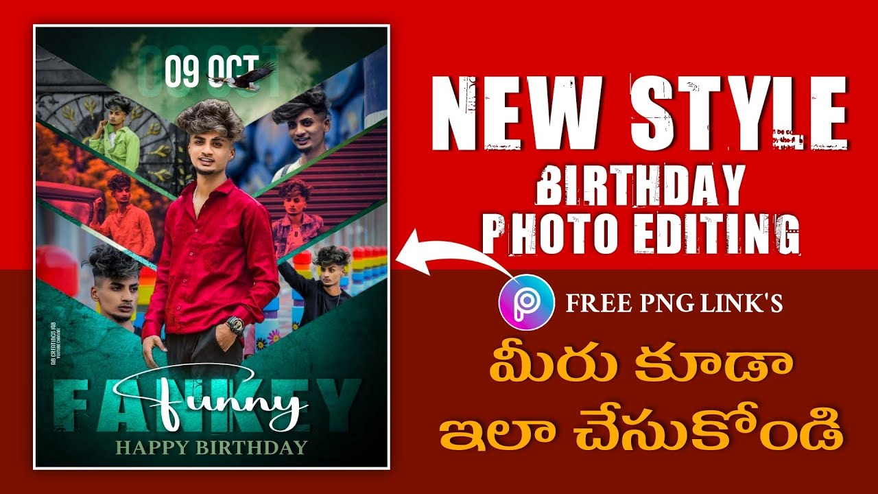 Birthday photo editing in PicsArt | New style Birthday banner editing in telugu