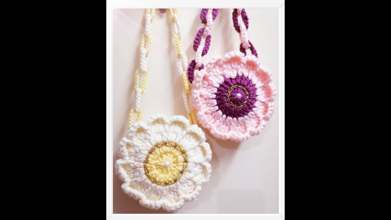 شنطه كروشبه للاطفال شكل دوار الشمس سهله جدا Crochet flower bag