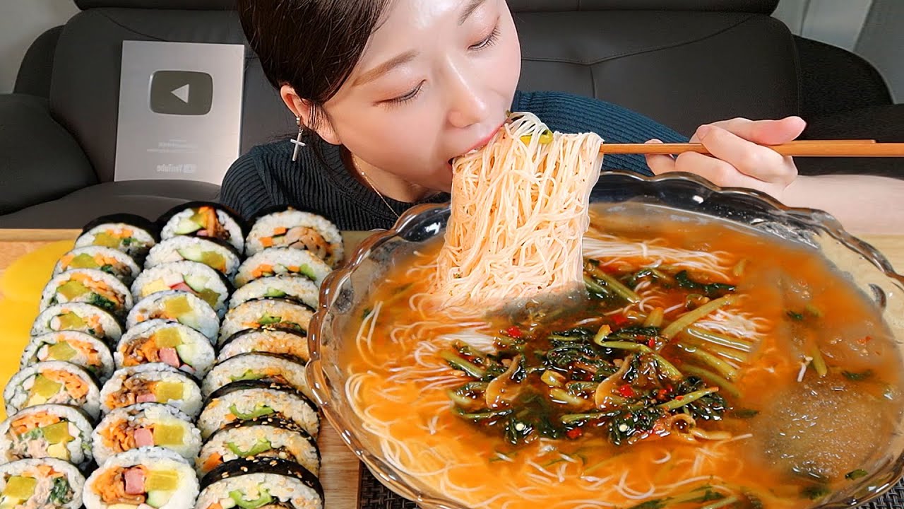 직접만든 🧊얼음동동 동치미 열무국수 삼겹살김밥 참치김밥 김밥 먹방:) Cold noodles rice roll Mukbang