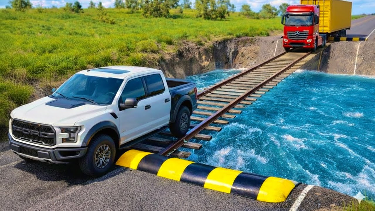 Cars vs RAILROAD Track Bridge Challenge #9 - BeamNG Drive Crashes!