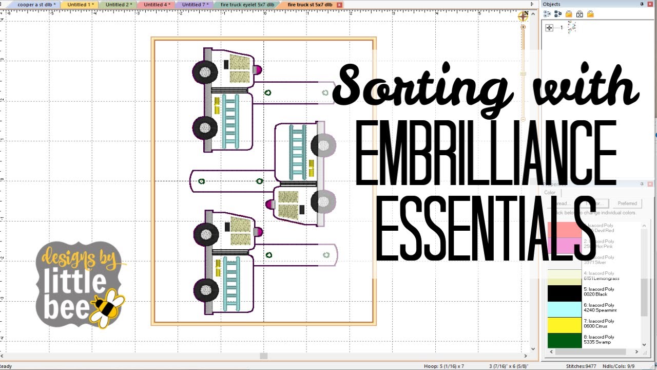 Sorting in Embrilliance Essentials -ITH Machine Embroidery, Multiples in Hoop, Snap Tabs Felties etc