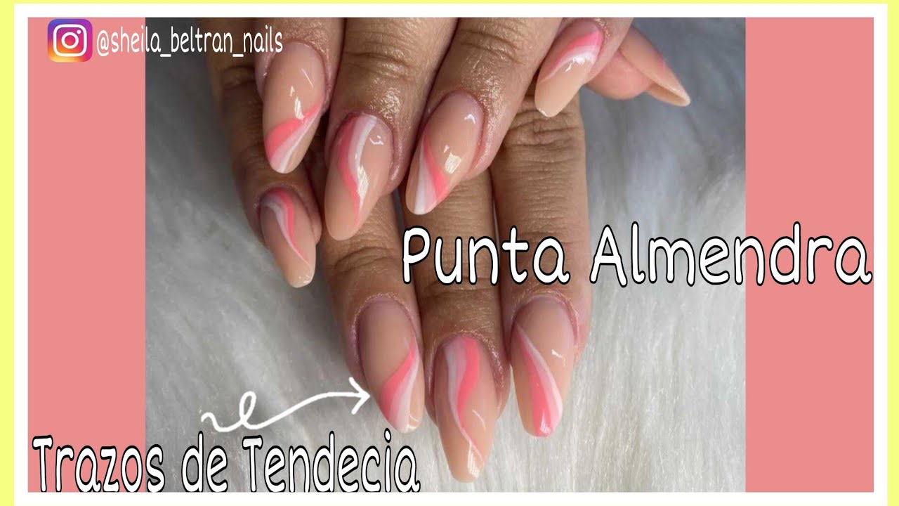 Uñas Punta Almendra Con forma escultural | Diseño trazos de tendencia 🔥